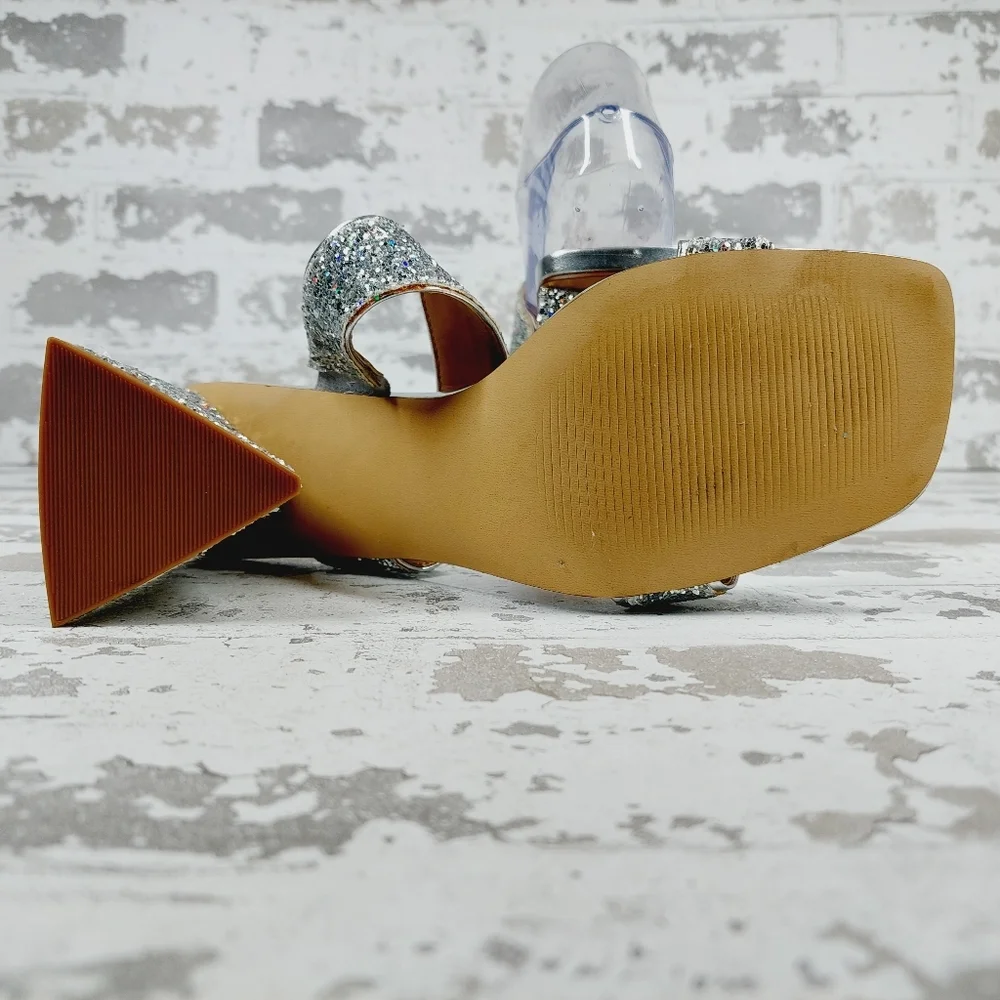 NEW Abound Carina Glitter Silver Slip On Block Heel Sandals M822 - Picture 8 of 14